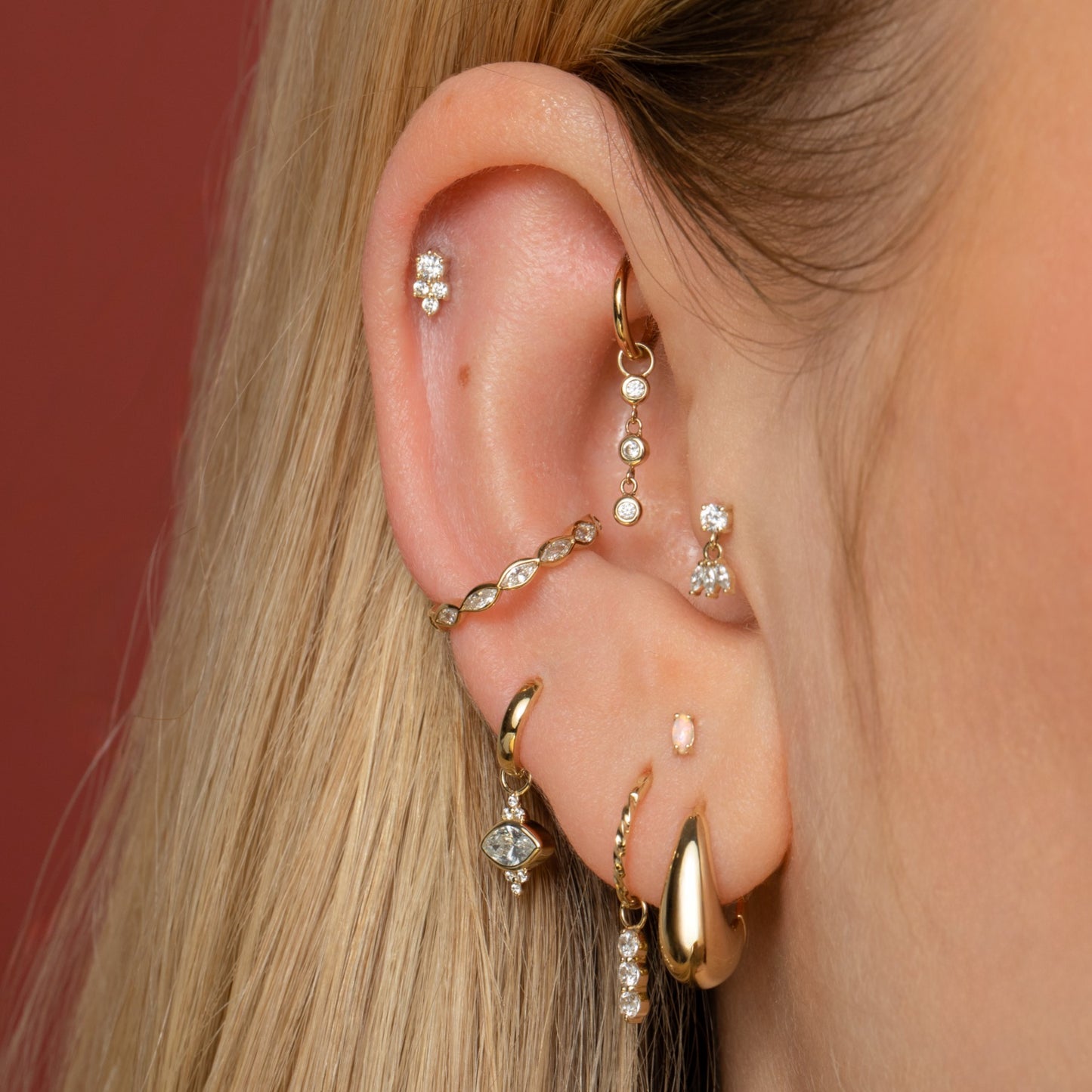Laura Bond Jewellery 14k solid yellow gold lotus charm flat back labret stud earring Cartilage Studs