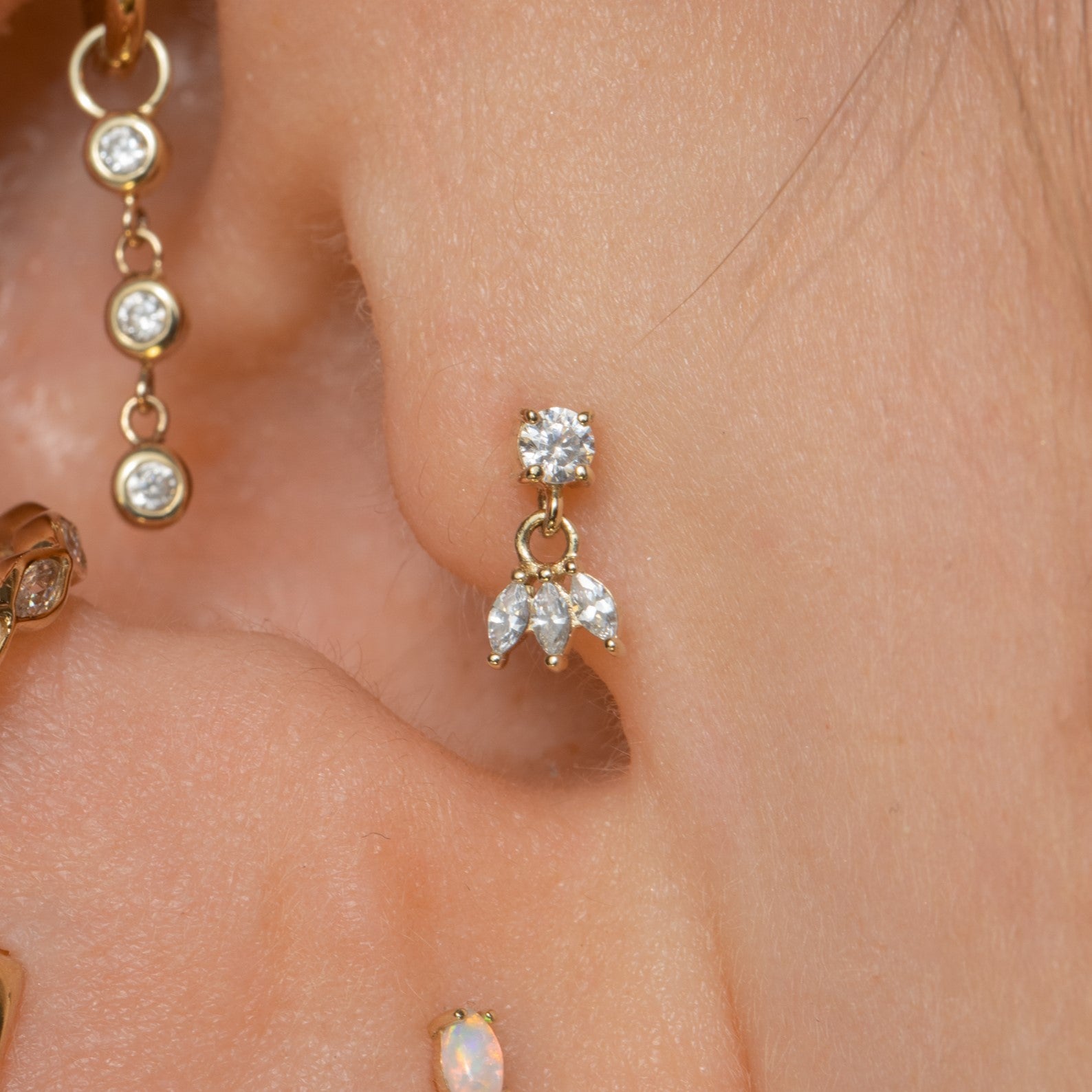 Laura Bond Jewellery 14k solid yellow gold lotus charm flat back labret stud earring Cartilage Studs