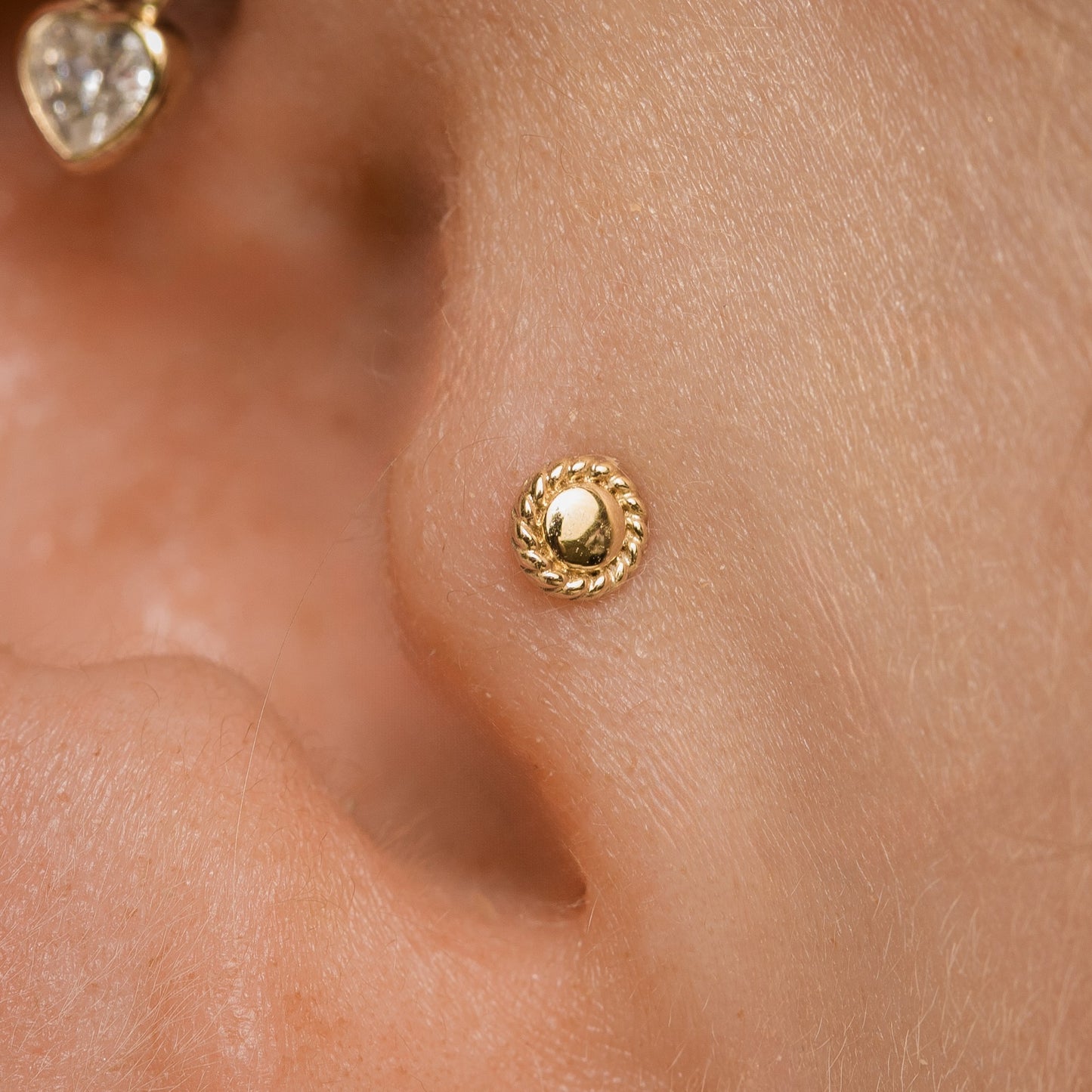 Laura Bond Jewellery 14k solid yellow gold mini Bouton flat back labret stud earring 8mm Cartilage Studs