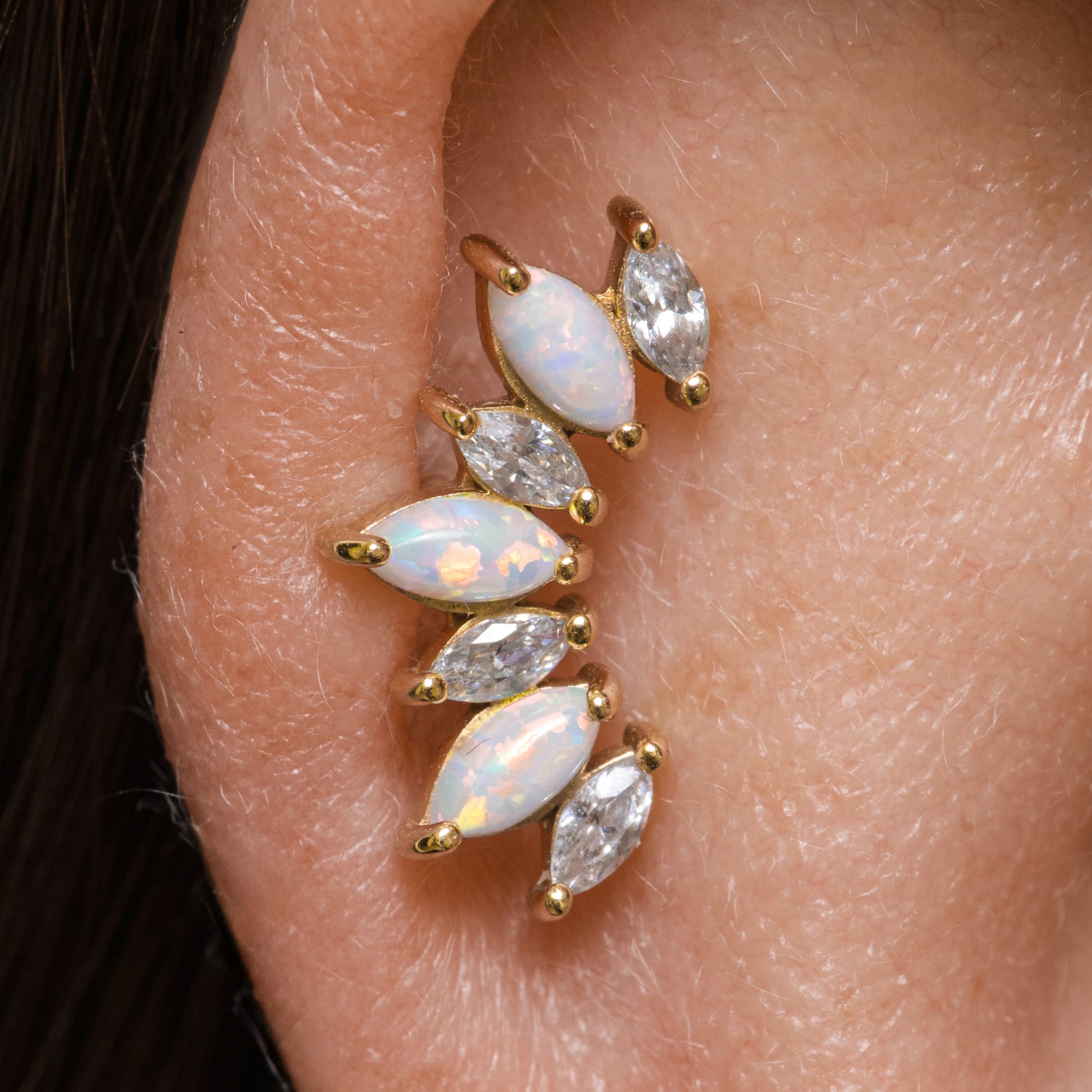 astrid miyu maria tash 14k solid yellow gold opal marquise Titania's Crown flat back labret stud earring 8mm Cartilage Studs Laura Bond