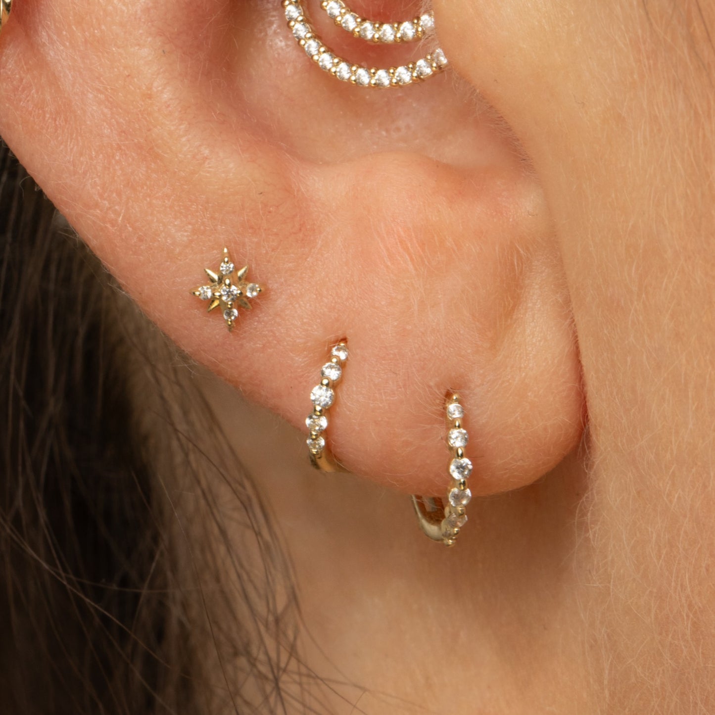 Laura Bond Jewellery 14k solid yellow gold Stella North Star flat back labret stud earring Cartilage Studs