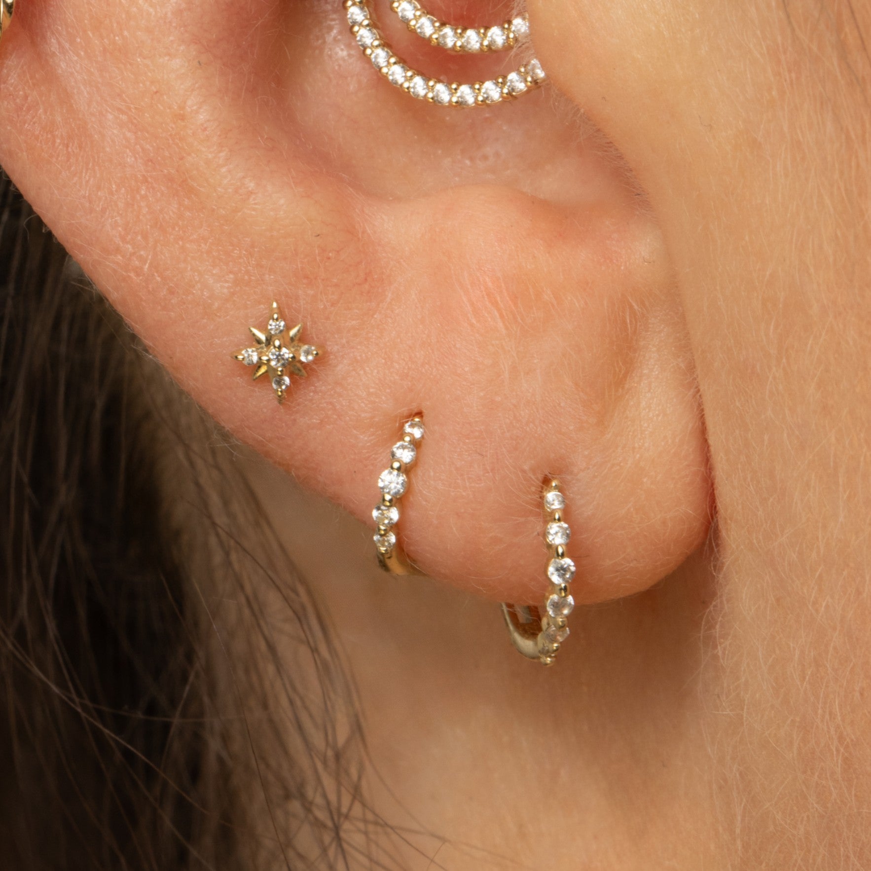 Laura Bond Jewellery 14k solid yellow gold Stella North Star flat back labret stud earring Cartilage Studs