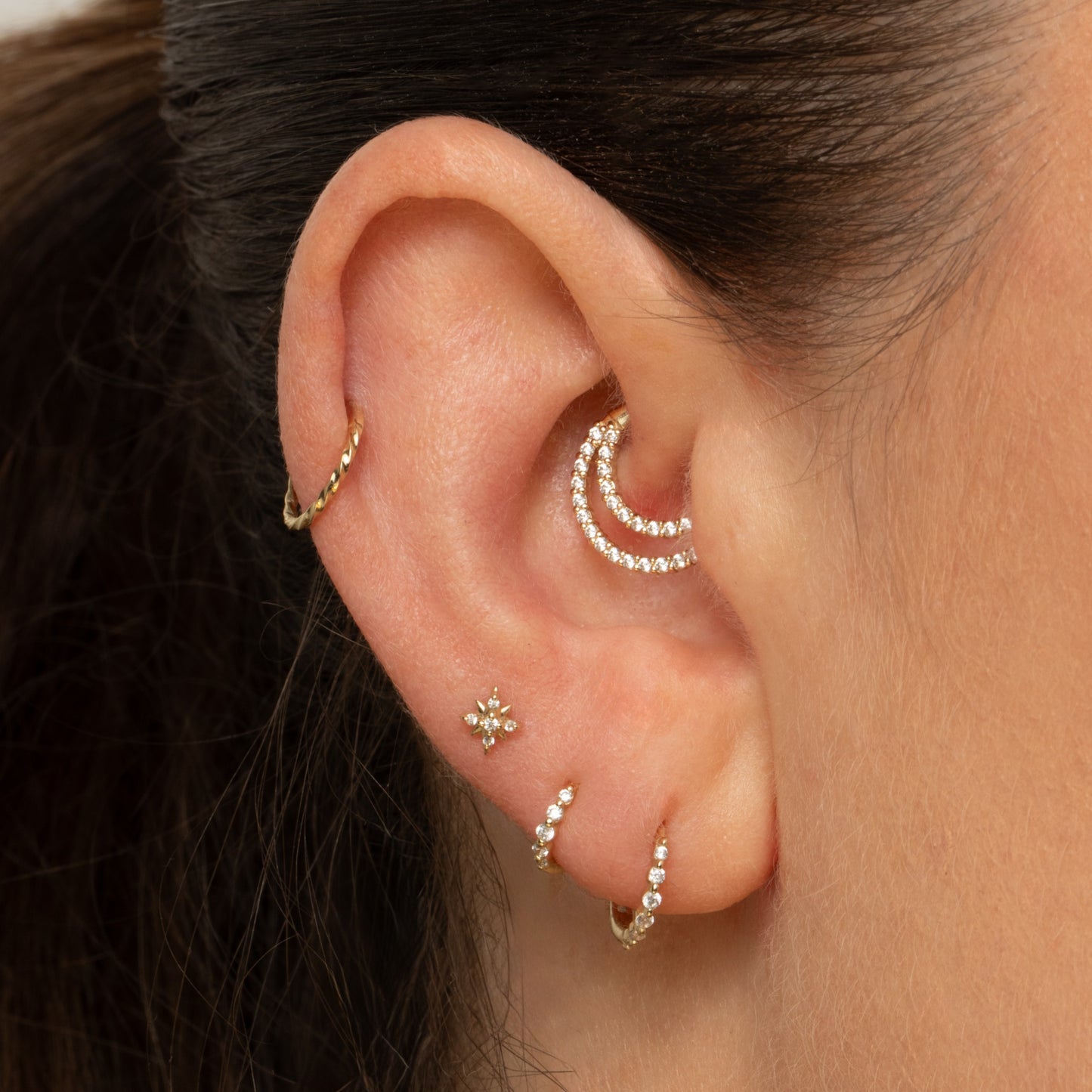 Laura Bond Jewellery 14k solid yellow gold Stella North Star flat back labret stud earring Cartilage Studs