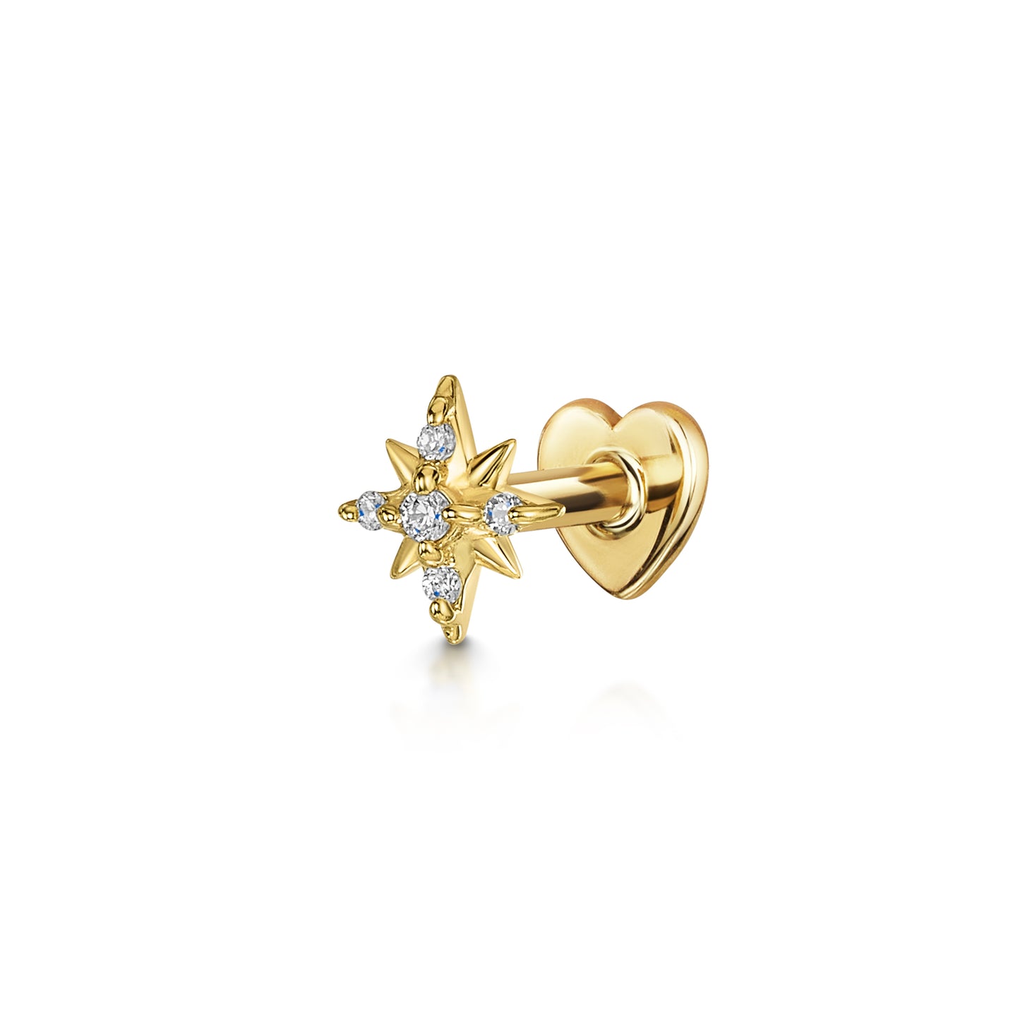 Laura Bond Jewellery 14k solid yellow gold Stella North Star flat back labret stud earring Cartilage Studs