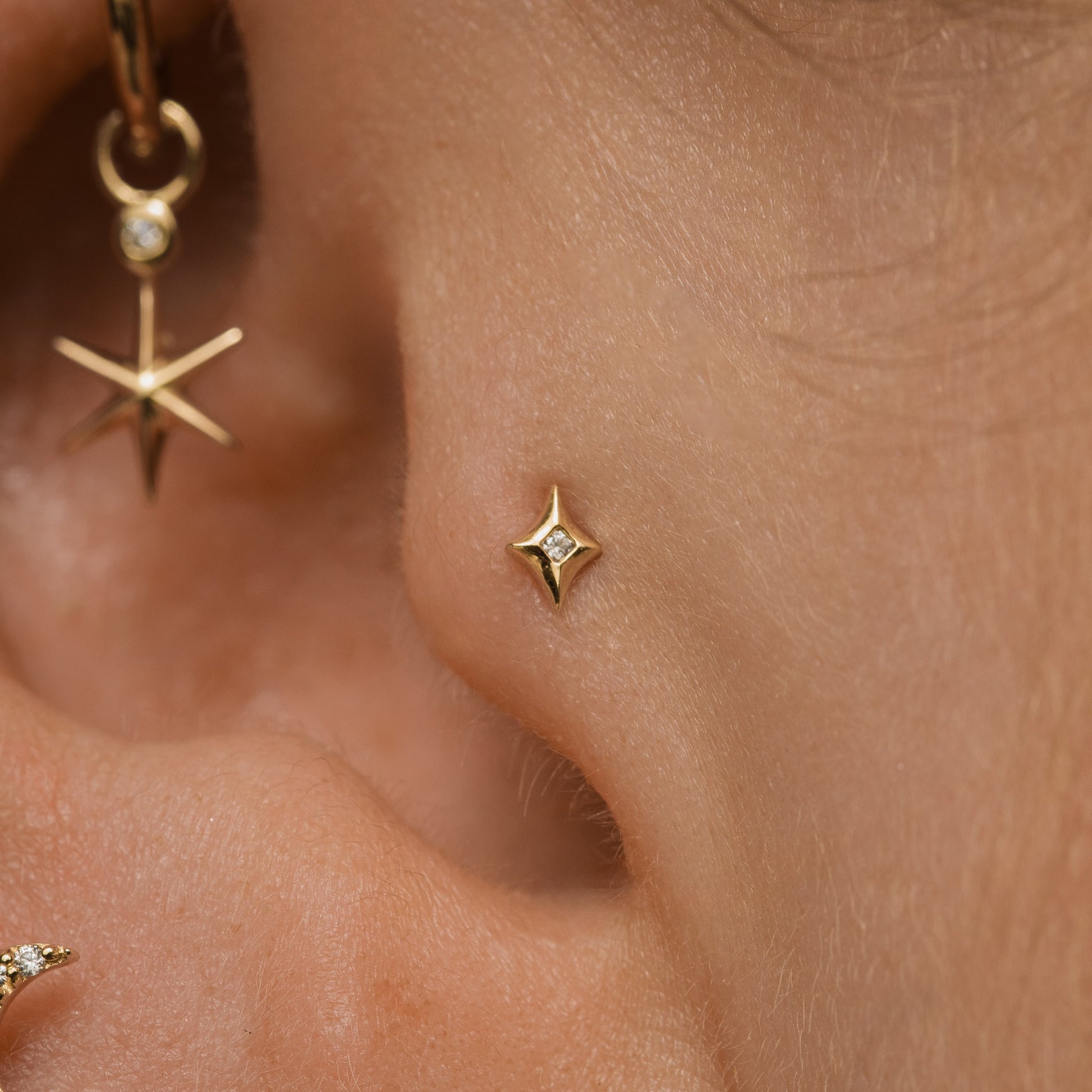 Laura Bond Jewellery The tiny twinkle stacking set - 9k solid yellow gold flat back labret stud earring set Stacking Sets