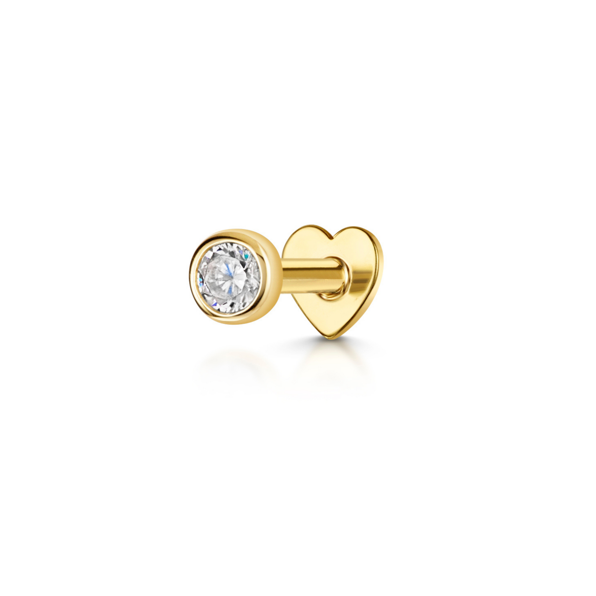 14k solid bezel set crystal single gem flat back labret stud earring 8mm