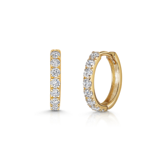 Laura Bond Jewellery Bold and Gold Edinburgh 9k solid yellow gold 10mm simple crystal huggie earring pair Earring Pairs
