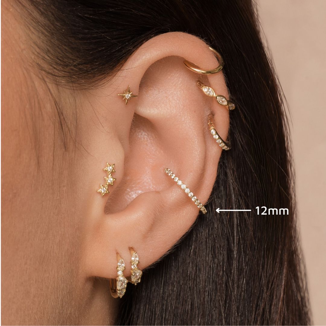 Laura Bond Jewellery 9k solid yellow gold crystal clicker hoop earring Huggies and Hoops
