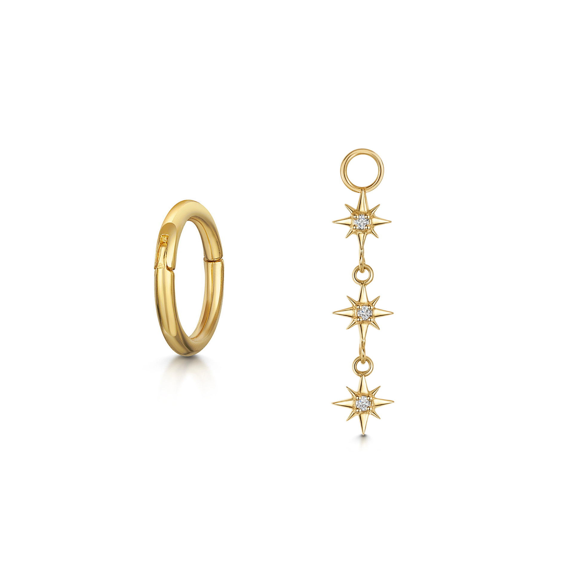 Laura Bond Jewellery 9k solid yellow gold 6mm 16g clicker hoop earring with North Star charm Huggies and Hoops