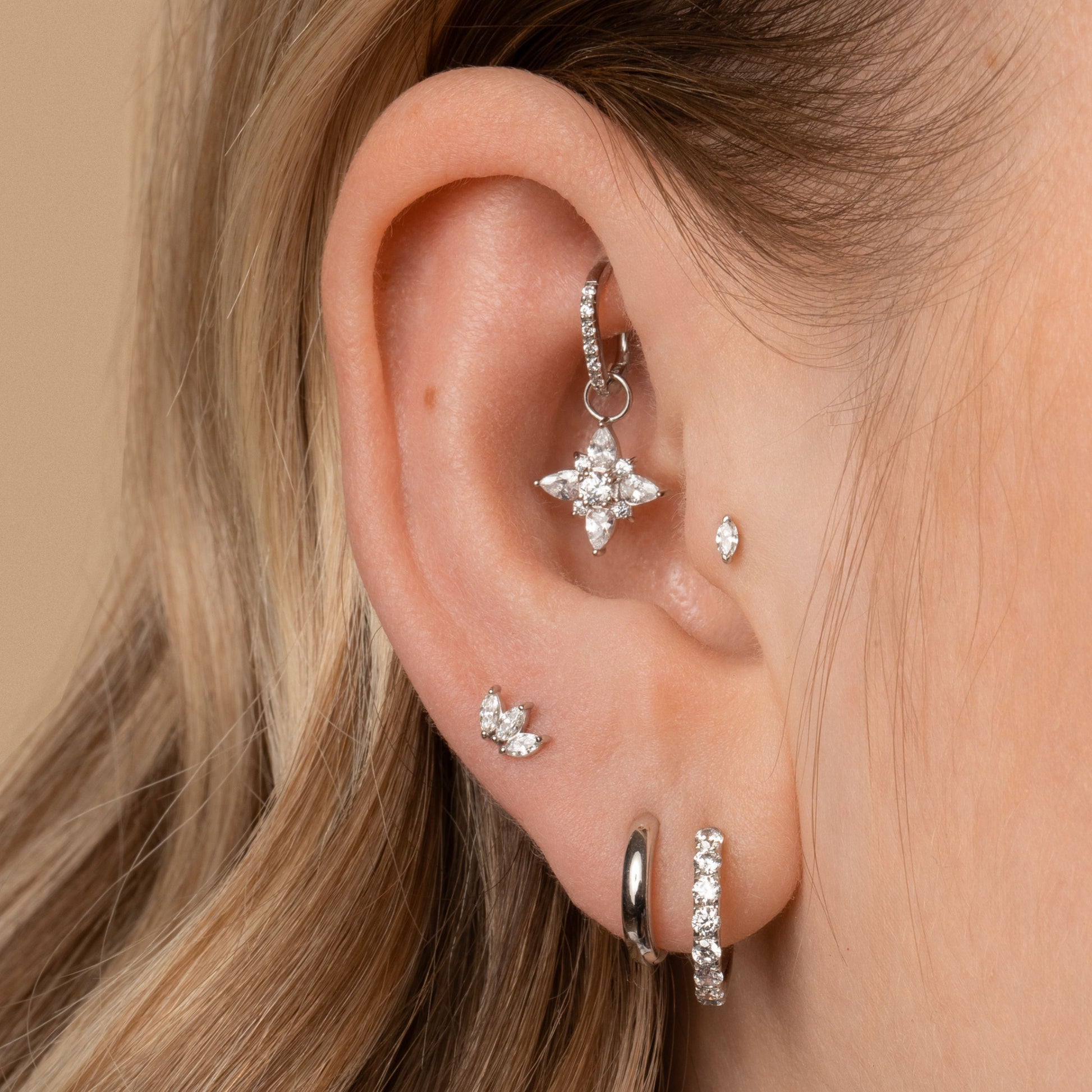 Laura Bond Jewellery Diamonds by Laura Bond - 14k solid white gold dainty marquise diamonds stud Cartilage Studs
