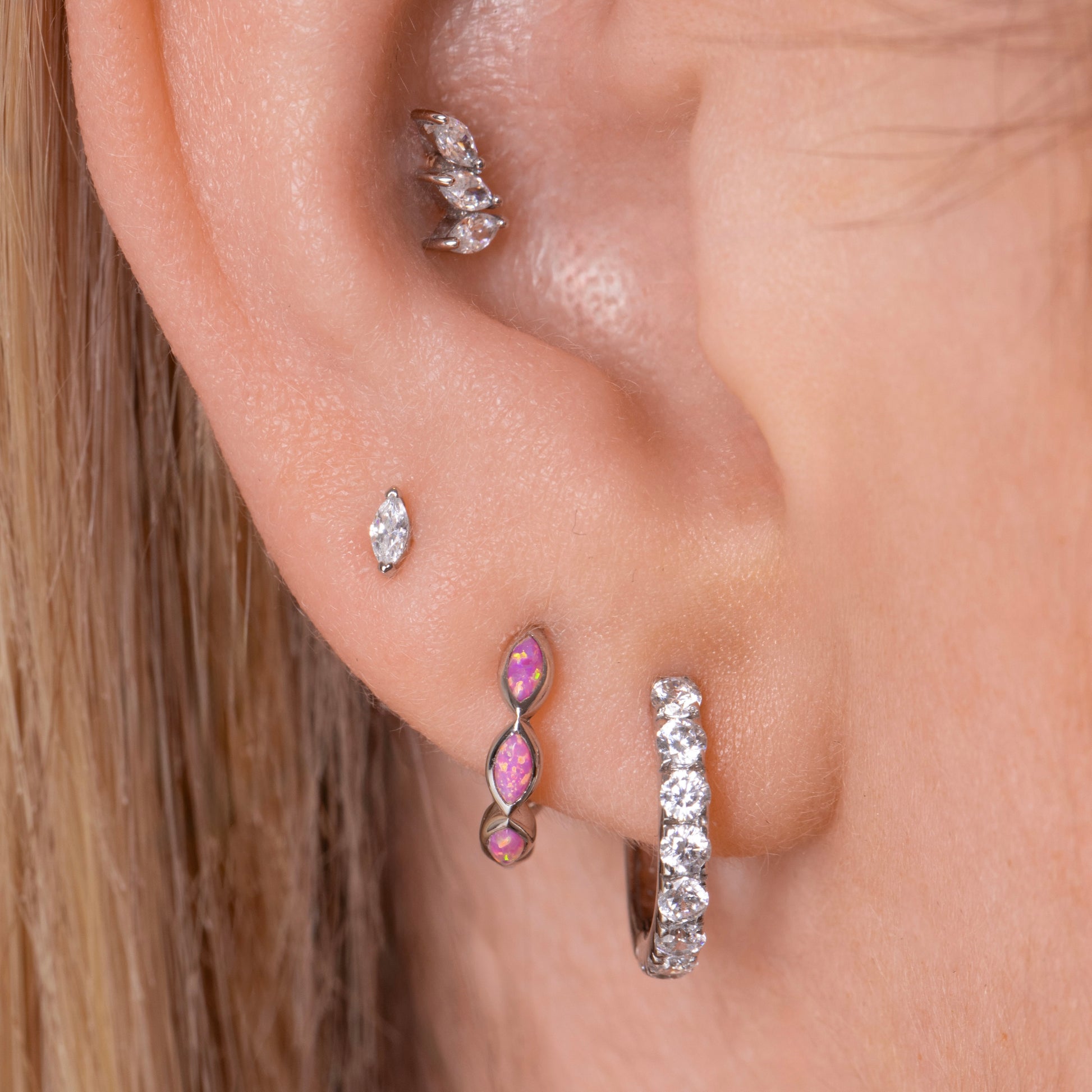 Laura Bond Jewellery 9k solid white gold tiny marquise flat back labret stud earring 6mm Cartilage Studs