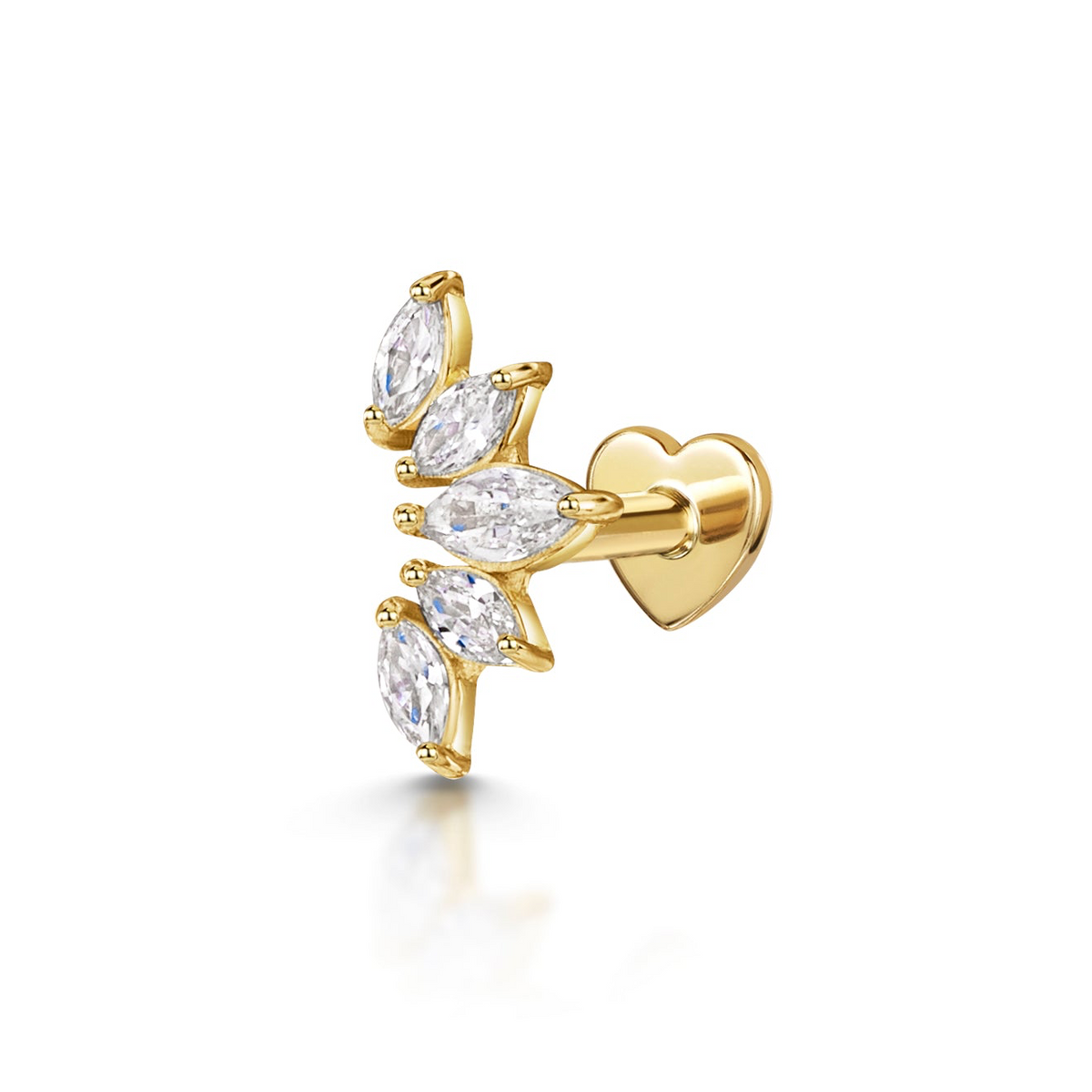 14k solid yellow gold tiara flat back labret stud earring 8mm