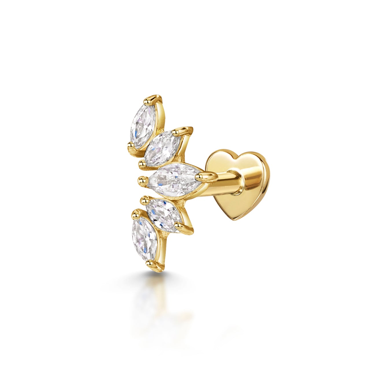 14k solid yellow gold tiara flat back labret stud earring 8mm Cartilage Studs Laura Bond Jewellery