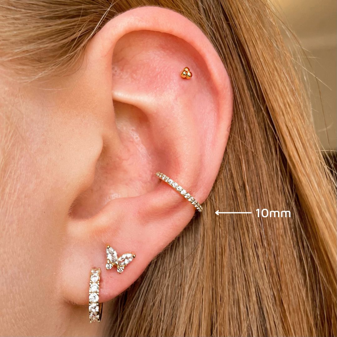 Laura Bond Jewellery 9k solid yellow gold crystal clicker hoop earring Huggies and Hoops