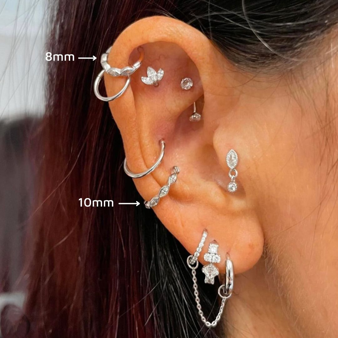 Laura Bond Jewellery 14k solid white gold 16g marquise crystal clicker hoop earring Huggies and Hoops