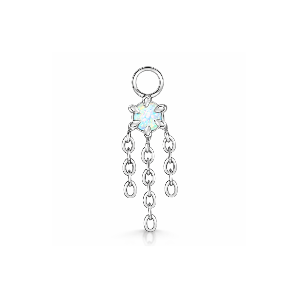 Laura Bond Jewellery Bold and Gold Edinburgh 9k solid white gold Siren opal earring charm Chains and Charms