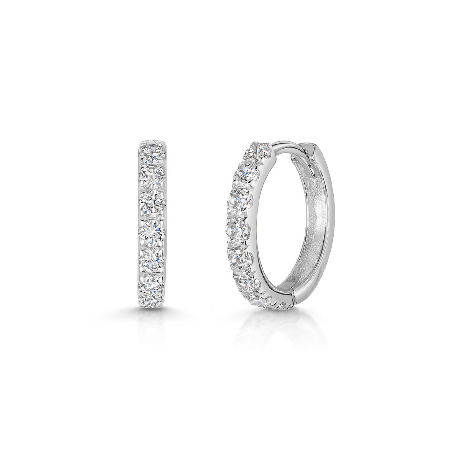 Laura Bond Jewellery Bold and Gold Edinburgh 9k solid white gold 10mm simple crystal huggie earring pair Earring Pairs