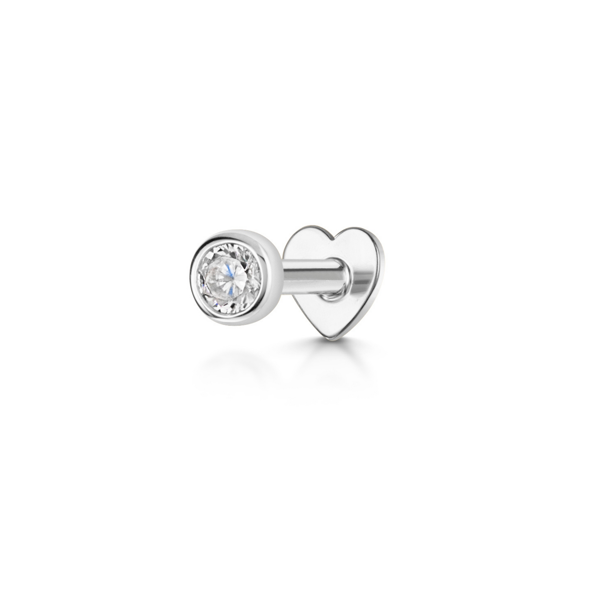 Laura Bond Jewellery 14k solid white gold bezel set single gem flat back labret stud earring 8mm Cartilage Studs