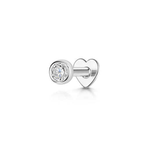 Laura Bond Jewellery Bold and Gold Edinburgh 14k solid white gold bezel set single gem flat back labret stud earring 8mm Cartilage Studs