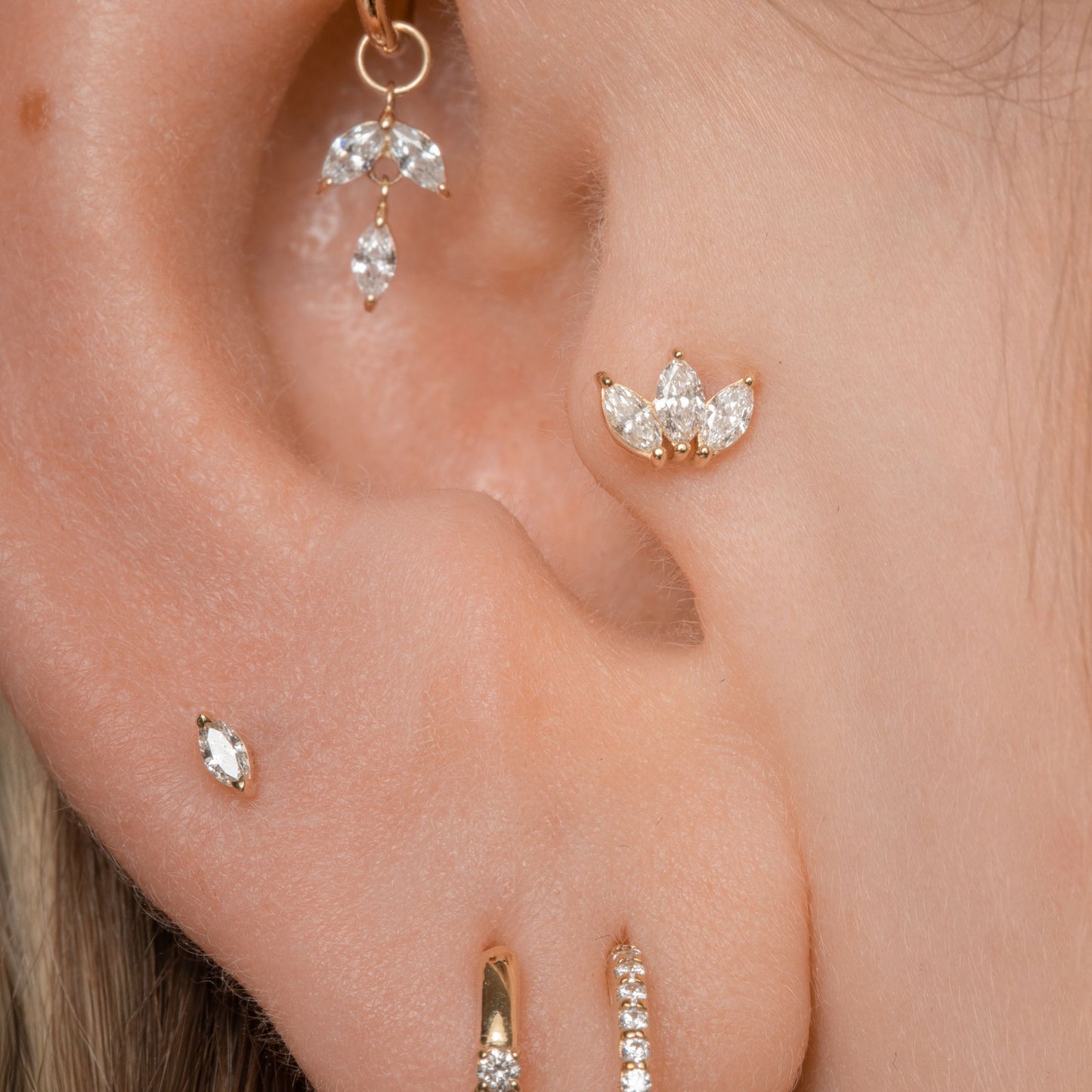 Laura Bond Jewellery Diamonds by Laura Bond - 14k solid yellow gold lotus marquise stud Cartilage Studs