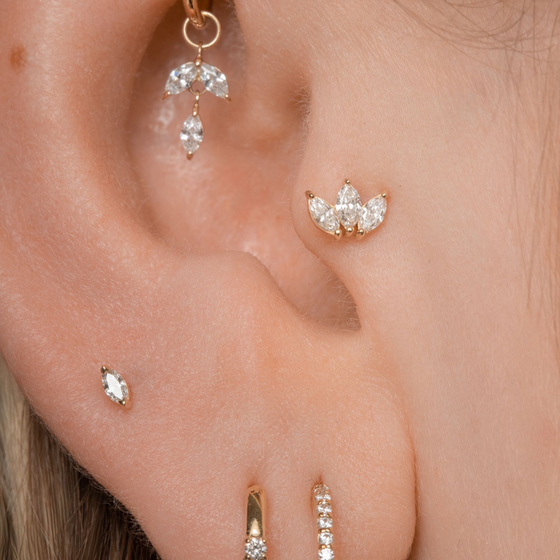 Laura Bond Jewellery Diamonds by Laura Bond - 14k solid yellow gold lotus marquise stud Cartilage Studs