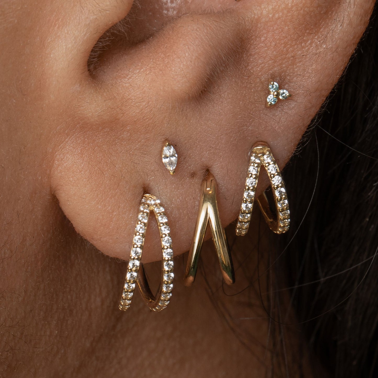 Laura Bond Jewellery Diamonds by Laura Bond - 14k solid yellow gold dainty marquise diamonds stud Cartilage Studs