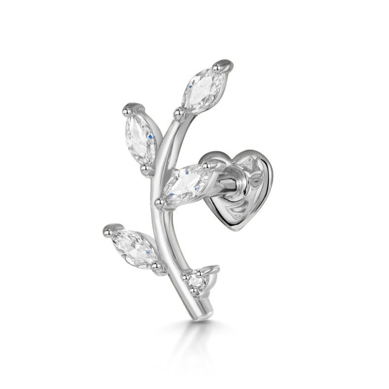 9k solid white gold vine garland flat back climber stud earring 6mm Cartilage Studs Laura Bond Jewellery