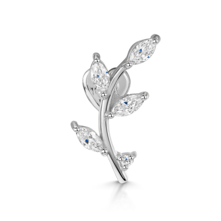 14k solid white gold vine garland flat back climber stud earring 8mm Cartilage Studs Laura Bond Jewellery