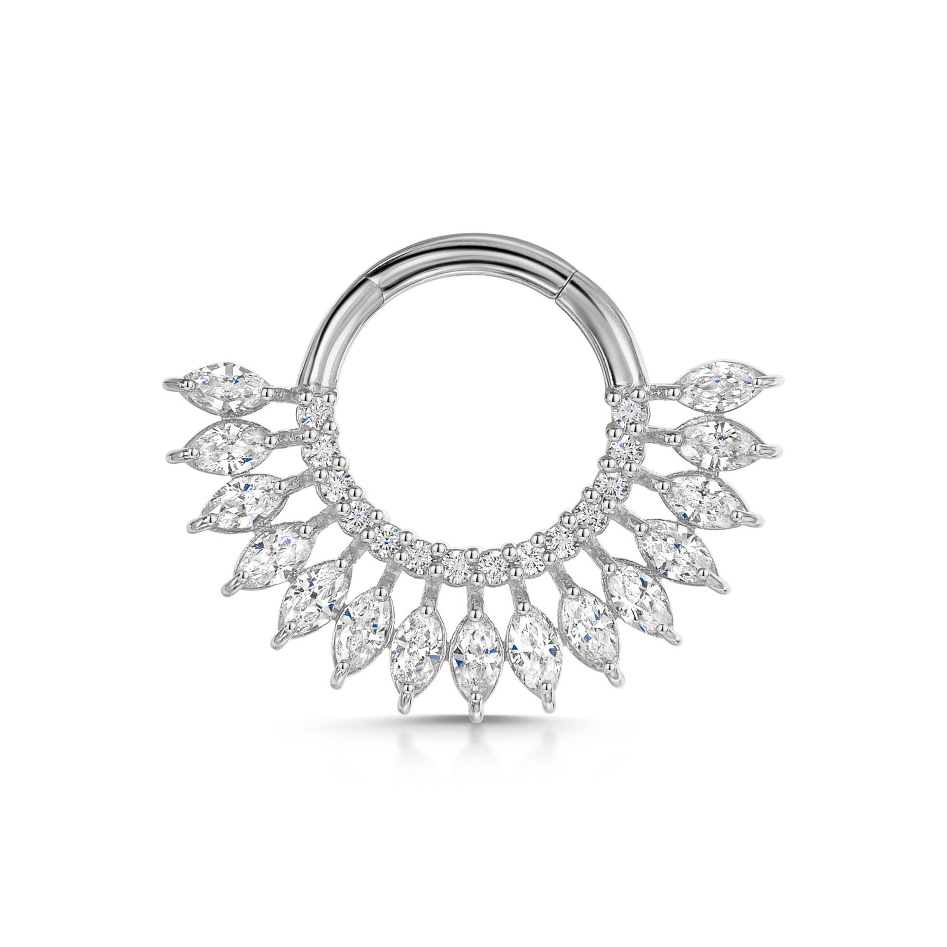 Laura Bond Jewellery 9k solid white gold marquise Sun Blast 8mm 16g daith hoop Huggies and Hoops