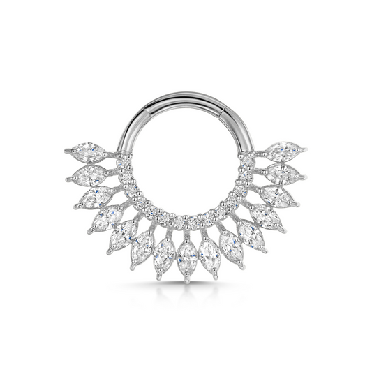 Laura Bond 9k solid white gold marquise Sun Blast 8mm 16g daith hoop Huggies and Hoops