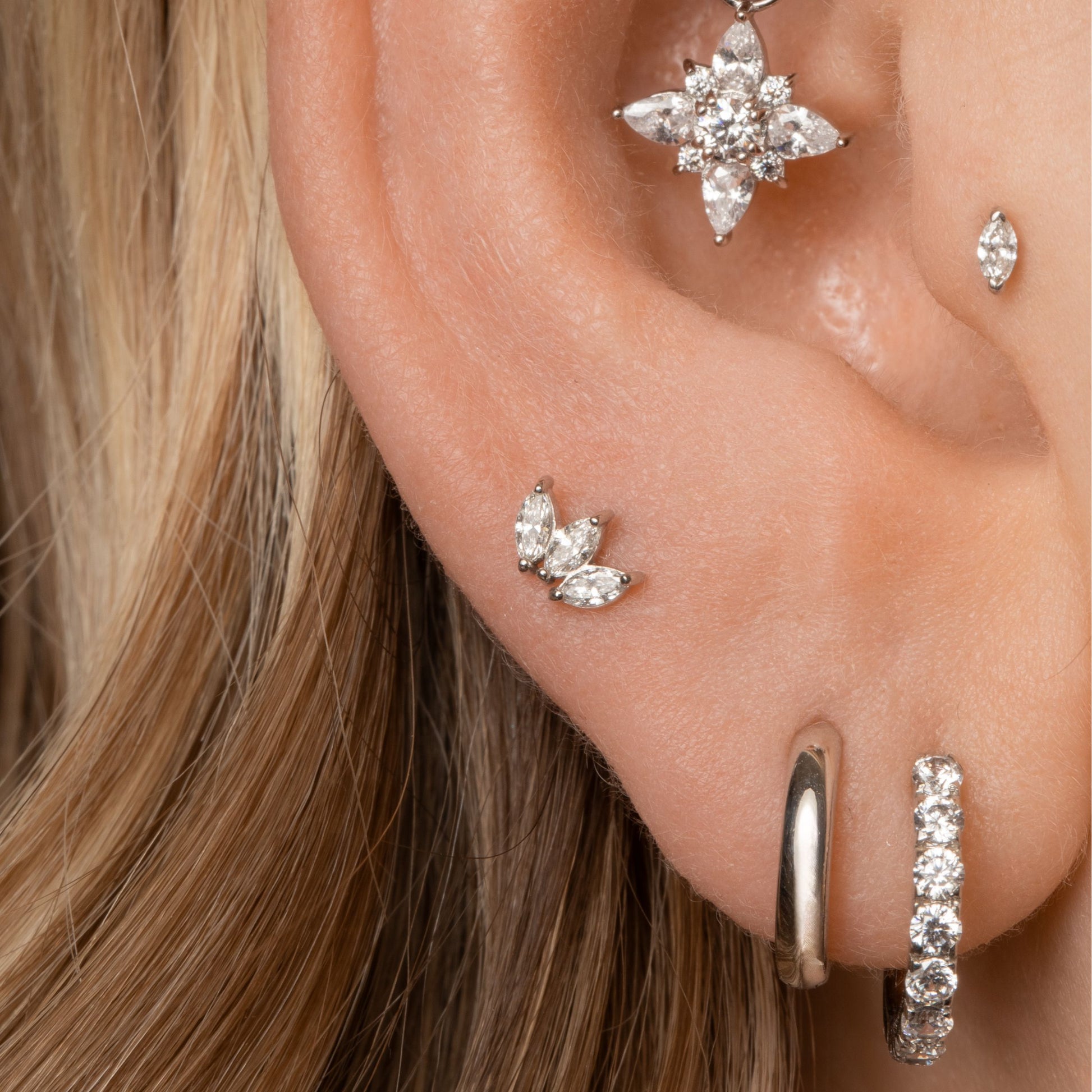 Laura Bond Jewellery Diamonds by Laura Bond - 14k solid white gold dainty marquise diamonds stud Cartilage Studs