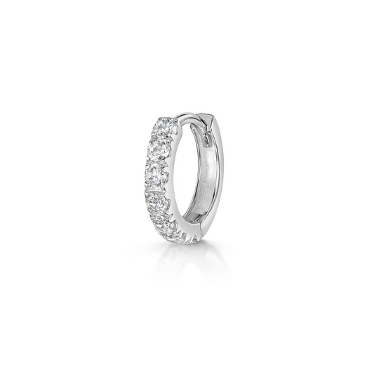 Laura Bond Jewellery Bold and Gold Edinburgh 9k solid white gold 8mm simple crystal huggie earring Huggies and Hoops