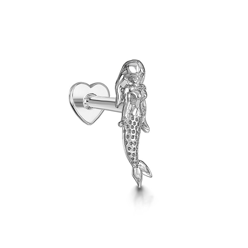 9k solid white gold mermaid flat back labret stud earring 6mm (right) Cartilage Studs Laura Bond Jewellery