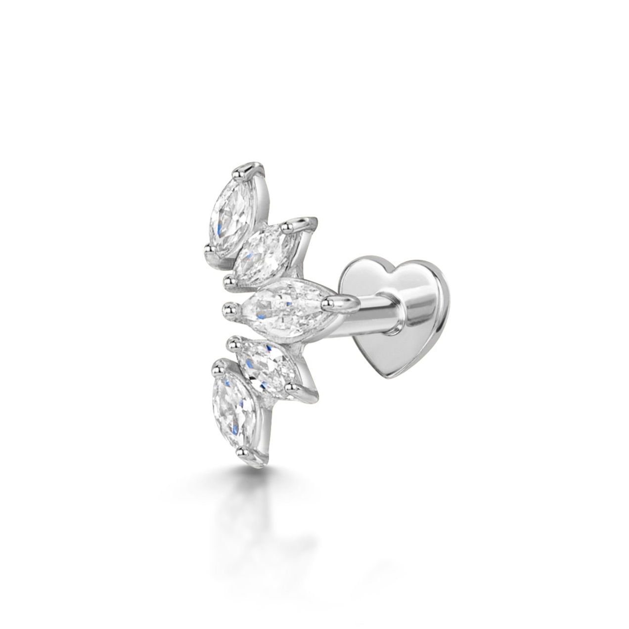 14K solid white gold tiara flat back labret stud earring 8mm