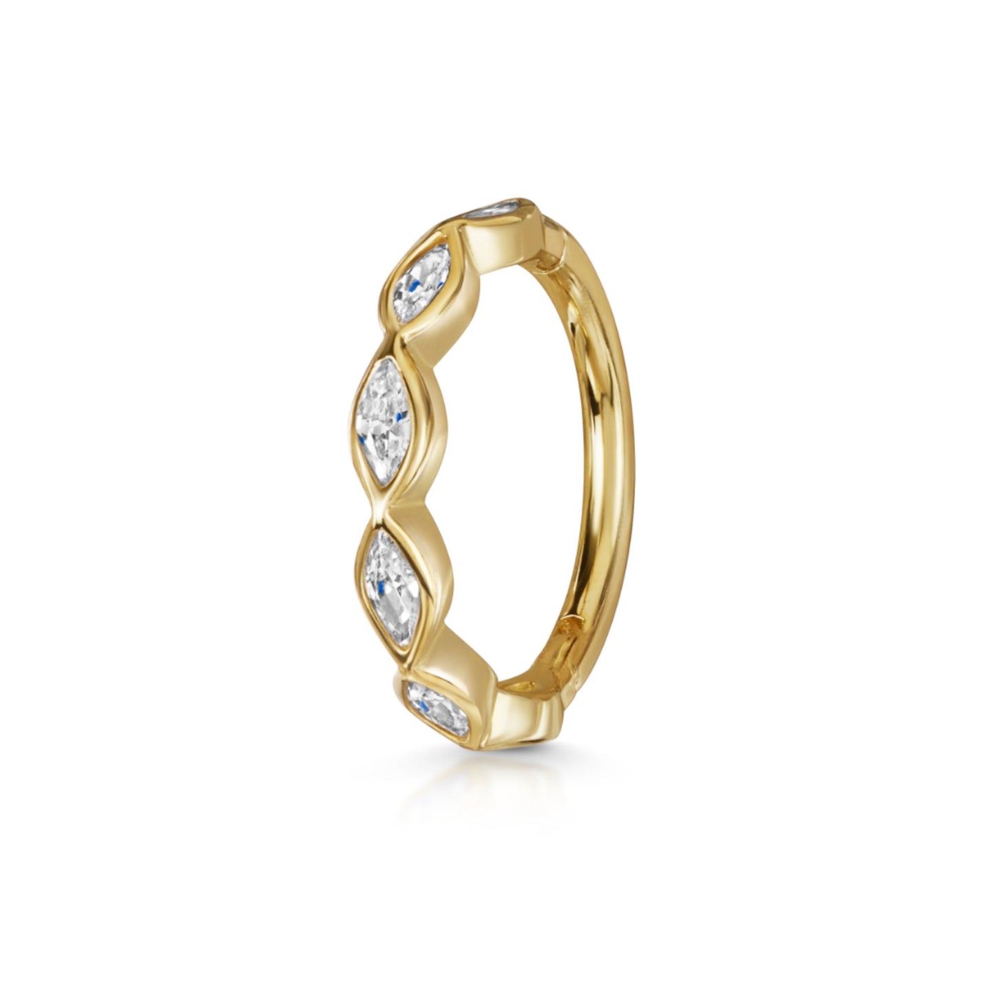 Laura Bond Jewellery Bold and Gold Edinburgh 14k solid yellow gold 16g marquise crystal clicker hoop earring Huggies and Hoops