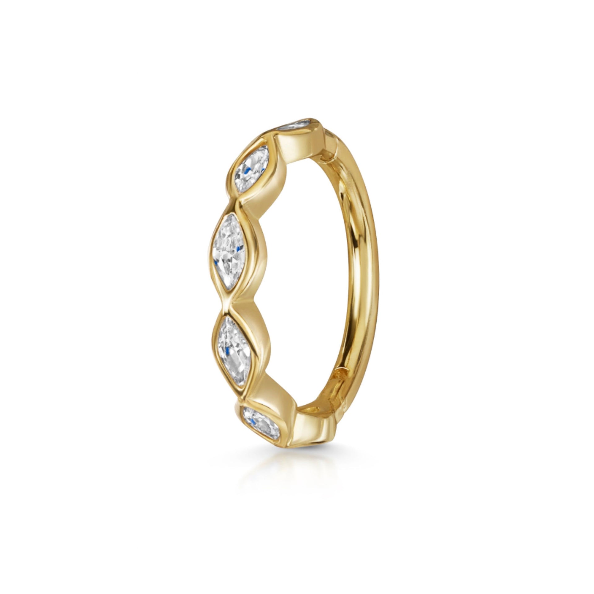 9k solid yellow gold marquise crystal clicker hoop earring