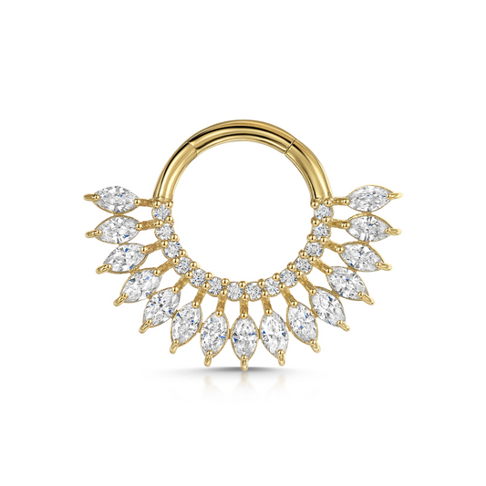 Laura Bond Jewellery 9k solid yellow gold marquise Sun Blast 8mm 16g daith hoop Huggies and Hoops