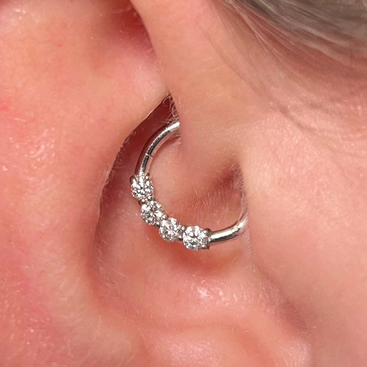 astrid miyu maria tash Diamonds by Laura Bond - 14k solid white gold simple diamond clicker hoop for daith or septum Huggies and Hoops Laura Bond