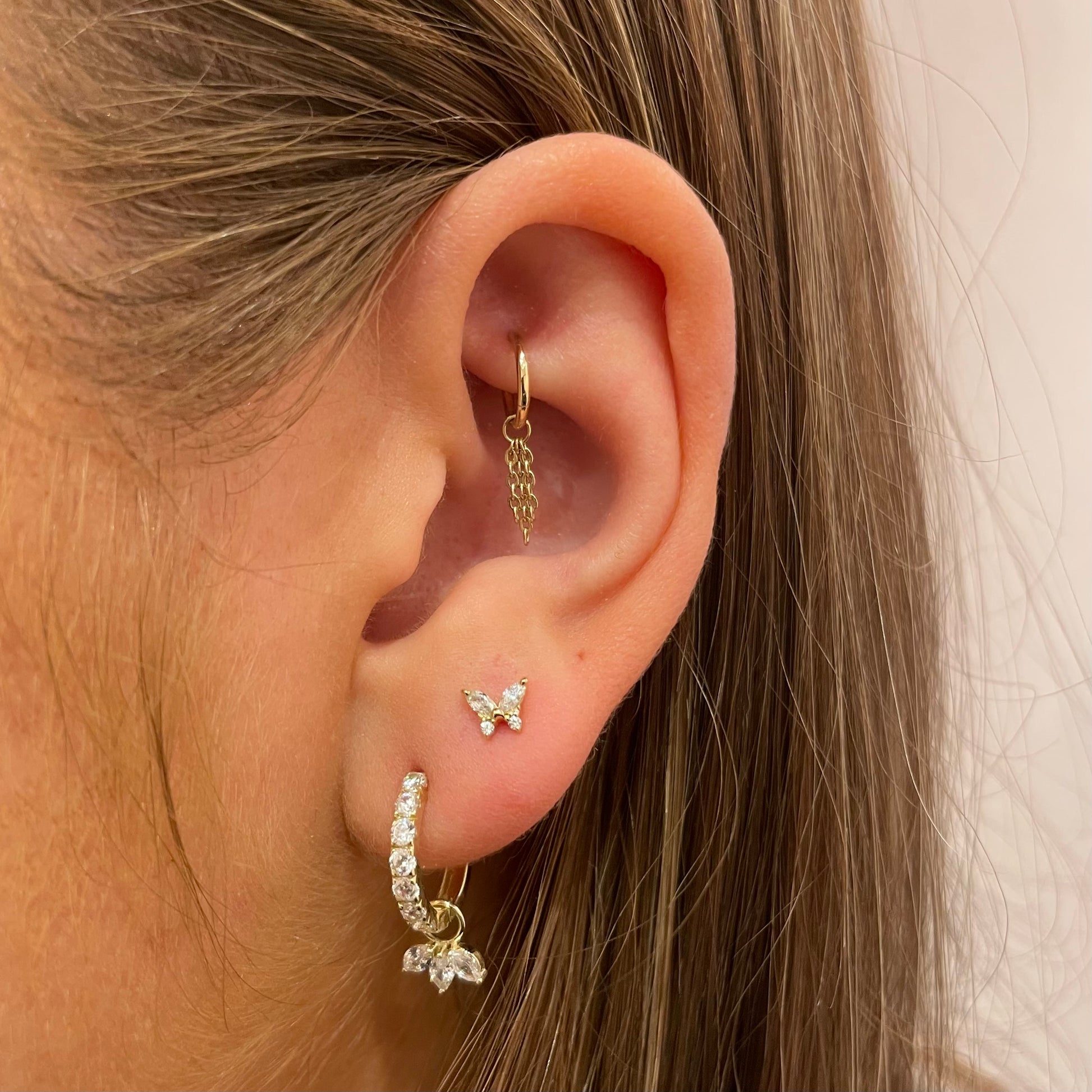 Laura Bond Jewellery 14k solid yellow gold tiny butterfly flat back labret stud earring 8mm Cartilage Studs