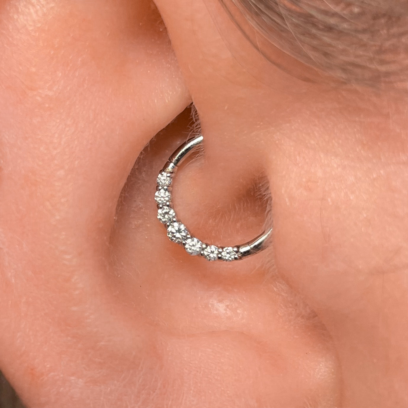 Laura Bond Jewellery 14k solid white gold delicate diamond clicker hoop for daith or septum Huggies and Hoops