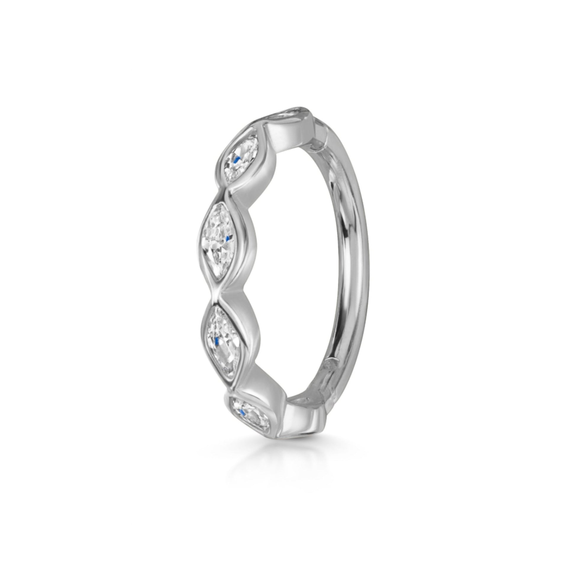 14k solid white gold marquise crystal clicker hoop earring