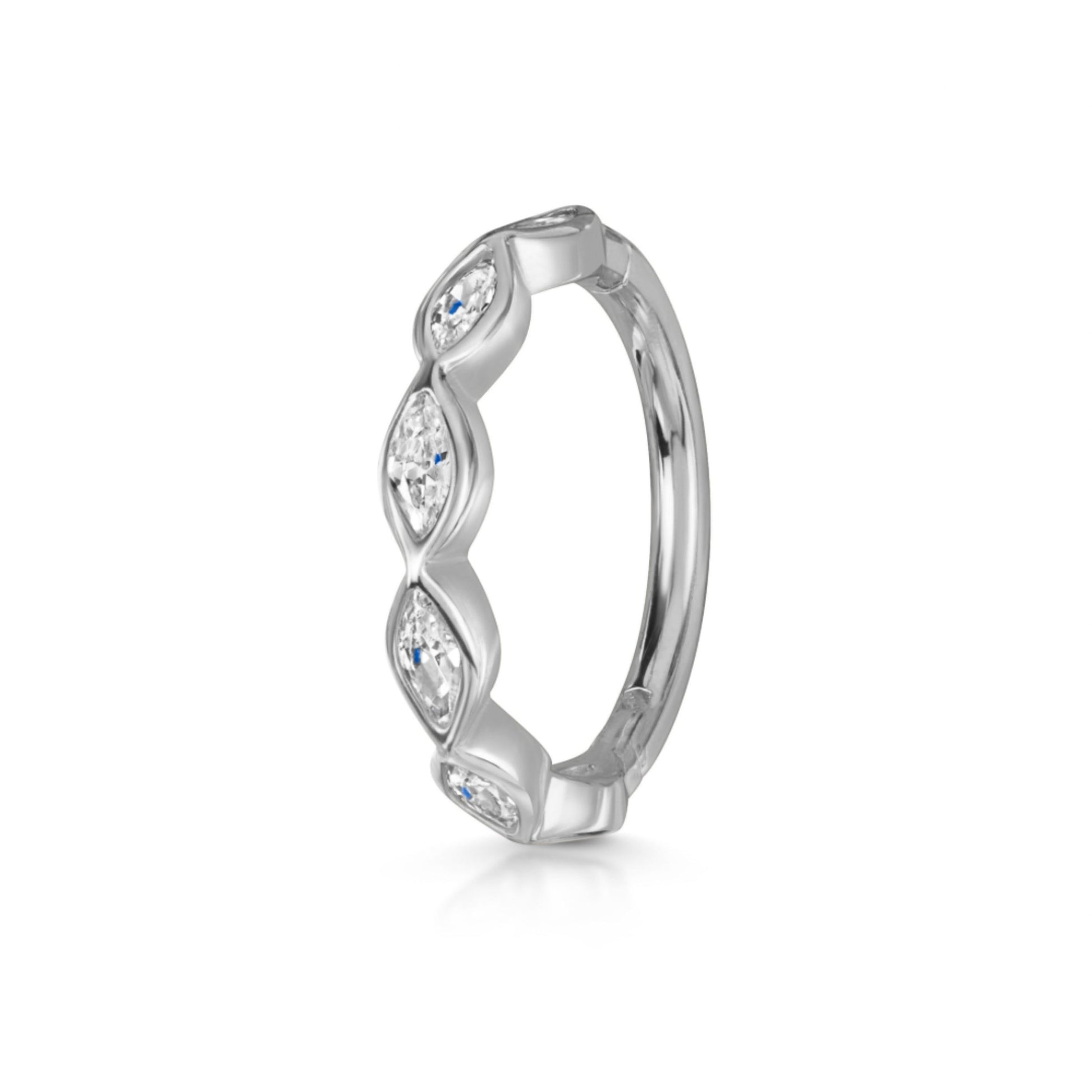 Laura Bond Jewellery Bold and Gold Edinburgh 9k solid white gold 16g marquise crystal clicker hoop earring Huggies and Hoops