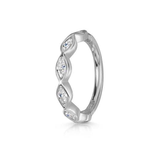 Laura Bond 9k solid white gold 16g marquise crystal clicker hoop earring Huggies and Hoops