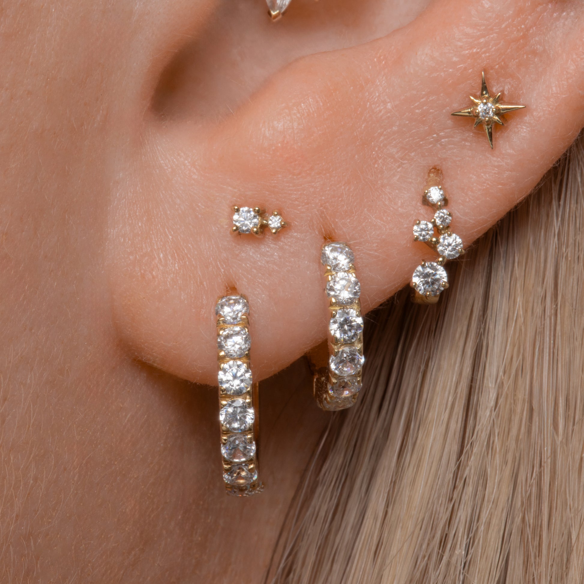 Laura Bond Jewellery 9k solid yellow gold 10mm simple crystal huggie earring Huggies and Hoops