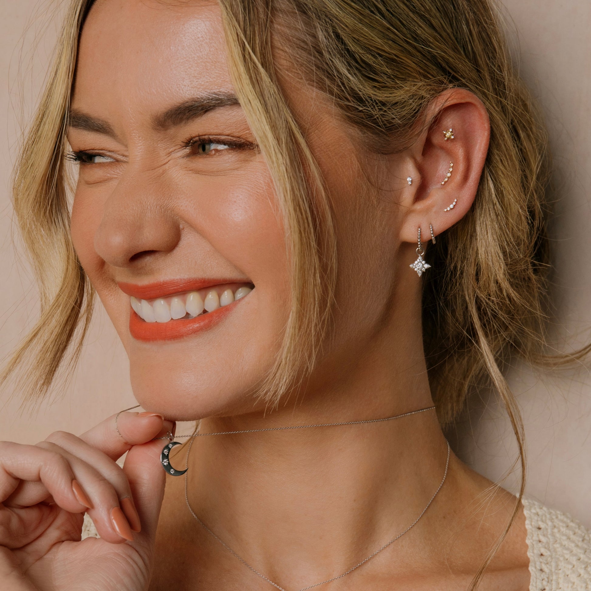 Laura Bond Jewellery Hayley B Daines X Laura Bond - 9k solid white gold crescent moon pendant