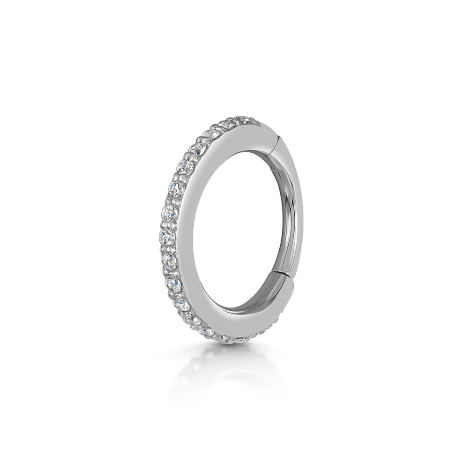9K solid white gold crystal clicker hoop earring