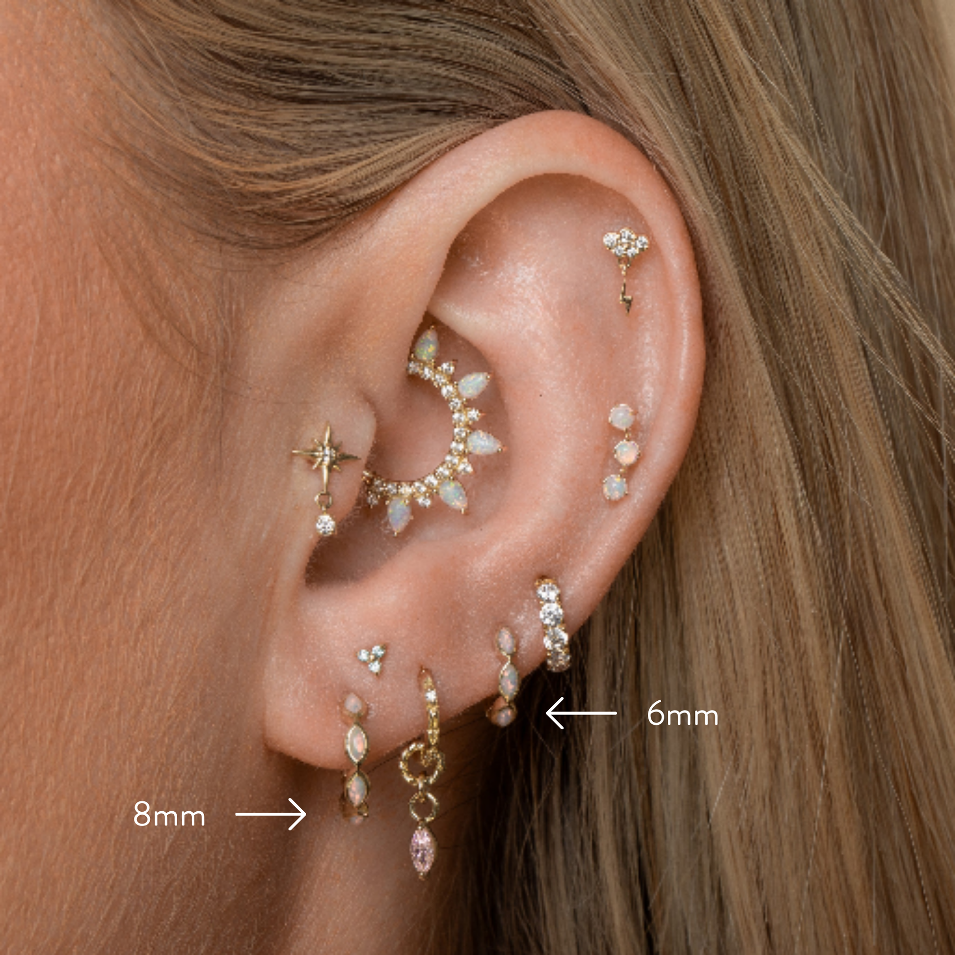 astrid miyu maria tash 9k solid yellow gold white opal marquise clicker hoop Huggies and Hoops Laura Bond