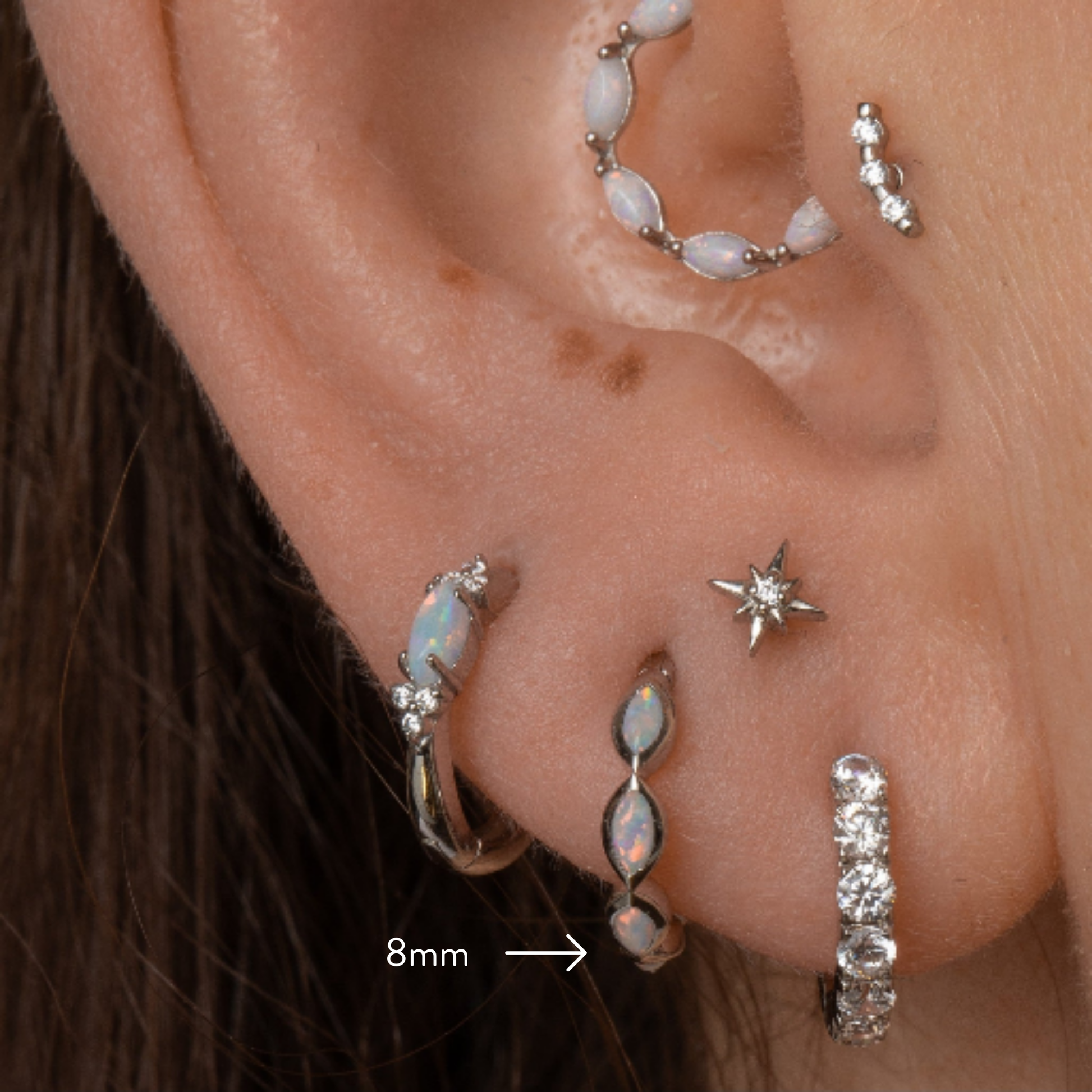 astrid miyu maria tash 9k solid white gold white opal marquise clicker hoop Huggies and Hoops Laura Bond