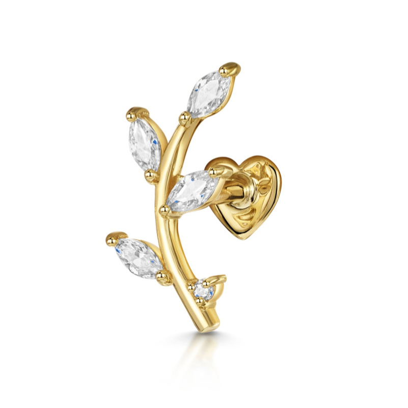 Laura Bond Jewellery Bold and Gold Edinburgh 9k solid yellow gold vine garland flat back labret climber stud earring 6mm Cartilage Studs