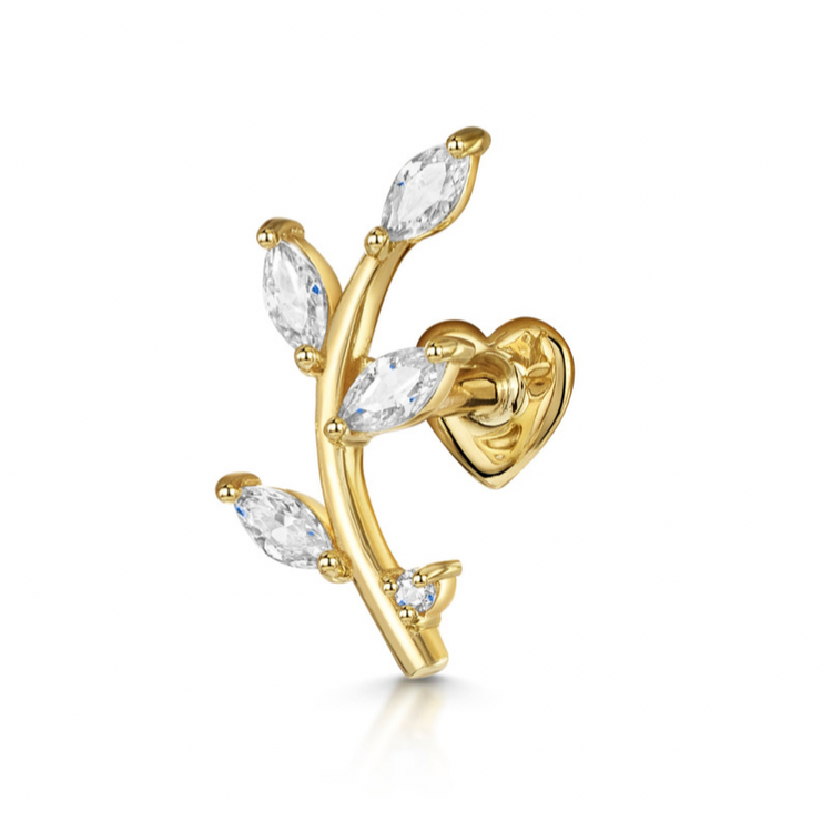 9k solid yellow gold vine garland flat back labret climber stud earring 6mm Cartilage Studs Laura Bond Jewellery